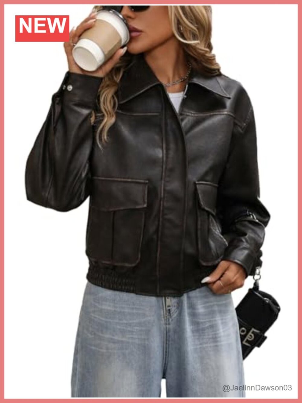Faux Leather Bomber Jacket Distressed Button Front Aviator Biker Coat